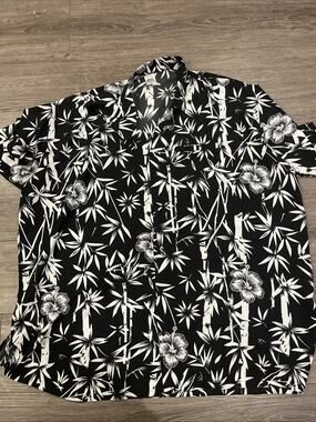 Happy Bay Hawaiian Shirt Men’s XXXL Black And White Floral Bamboo Button Down